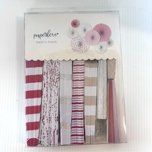 PAPERLOVE PARTY FANS  Assorted Sizes Red White Khaki  8 Fans New In Box